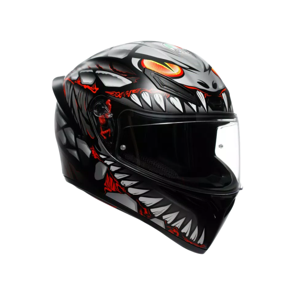 K1 S LYZARD MATT BLACK/GREY/RED - MOTORBIKE FULL FACE HELMET DOT (E2206)